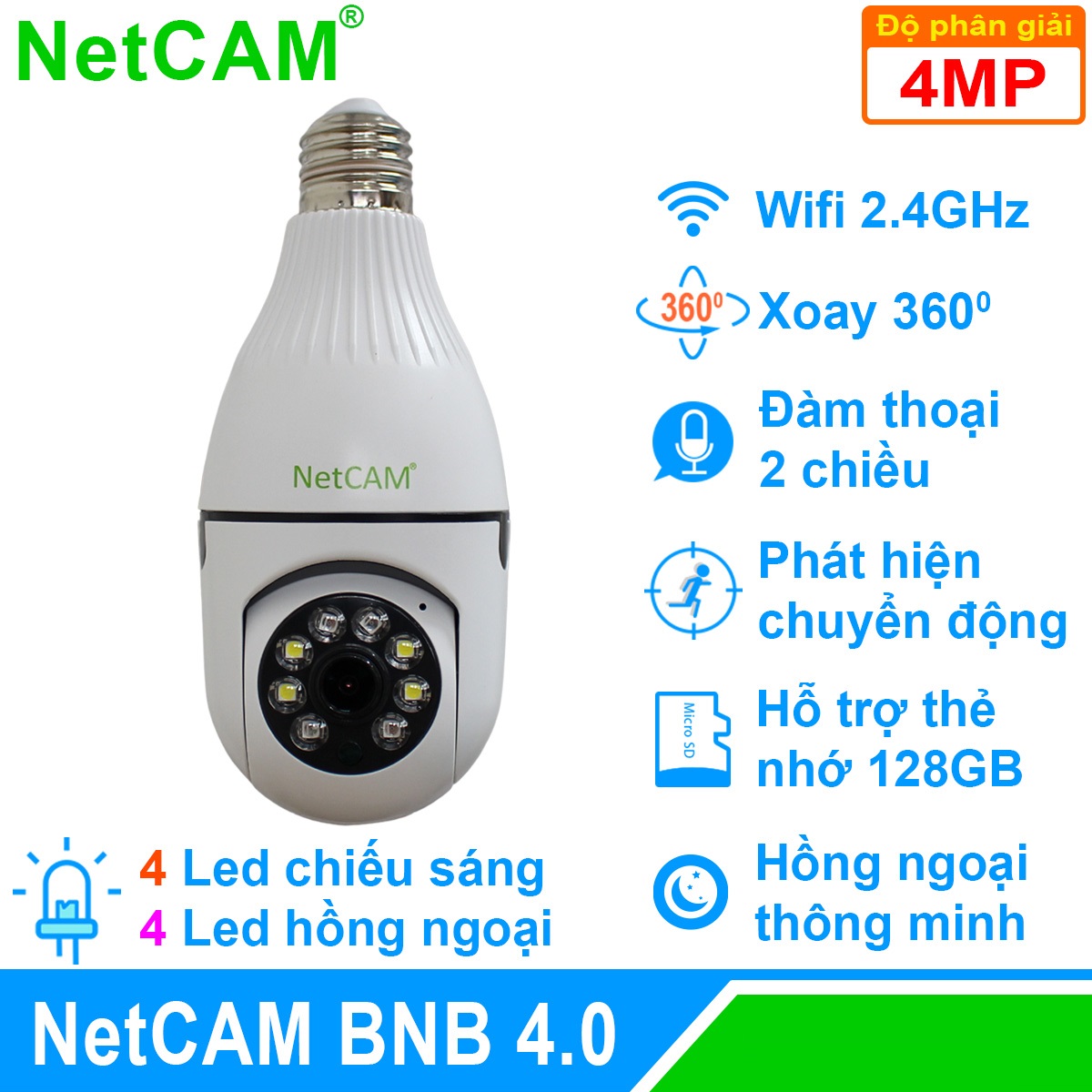 Camera IP WiFi Quay quét 360 độ NetCAM BNB4.0, Độ phân giải 4.0MP - Hàng Chính Hãng