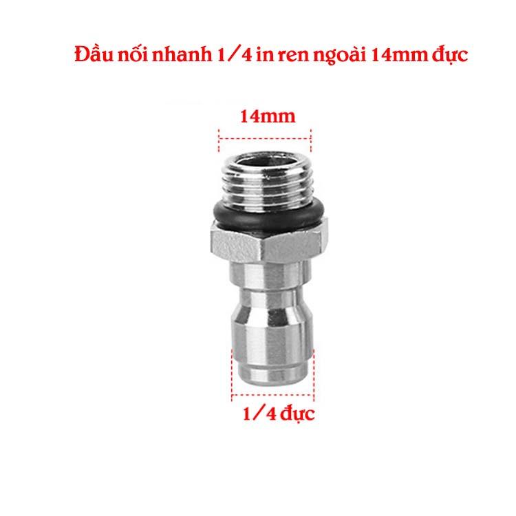 Bộ Khớp Nối Nhanh Ren 14mm Cho Máy Rửa Xe, Đầu Nối Nhanh 1/4 Chất Liệu Đồng Thau