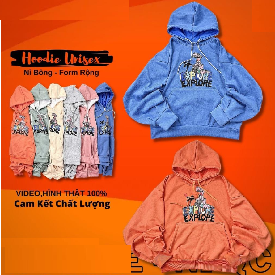 Áo hoodie nam nữ nỉ bông hàng quảng châu form rộng tay phồng khoác nỉ KHỦNG LONG EXPLORE