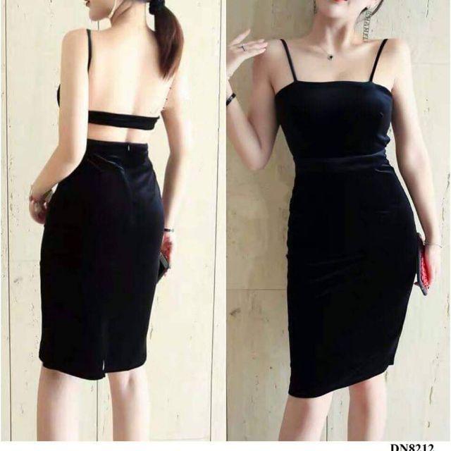 Đầm body nhung 2 dây hở lưng sexy