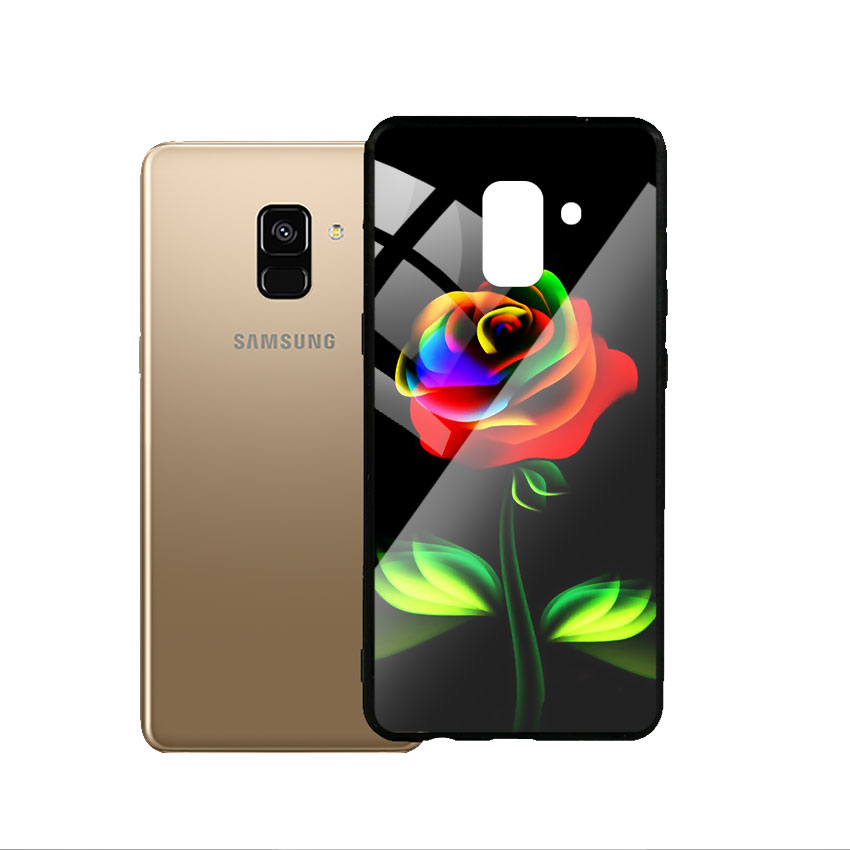 Ốp Lưng Kính Cường Lực cho điện thoại Samsung Galaxy A8 Plus - Rose 11