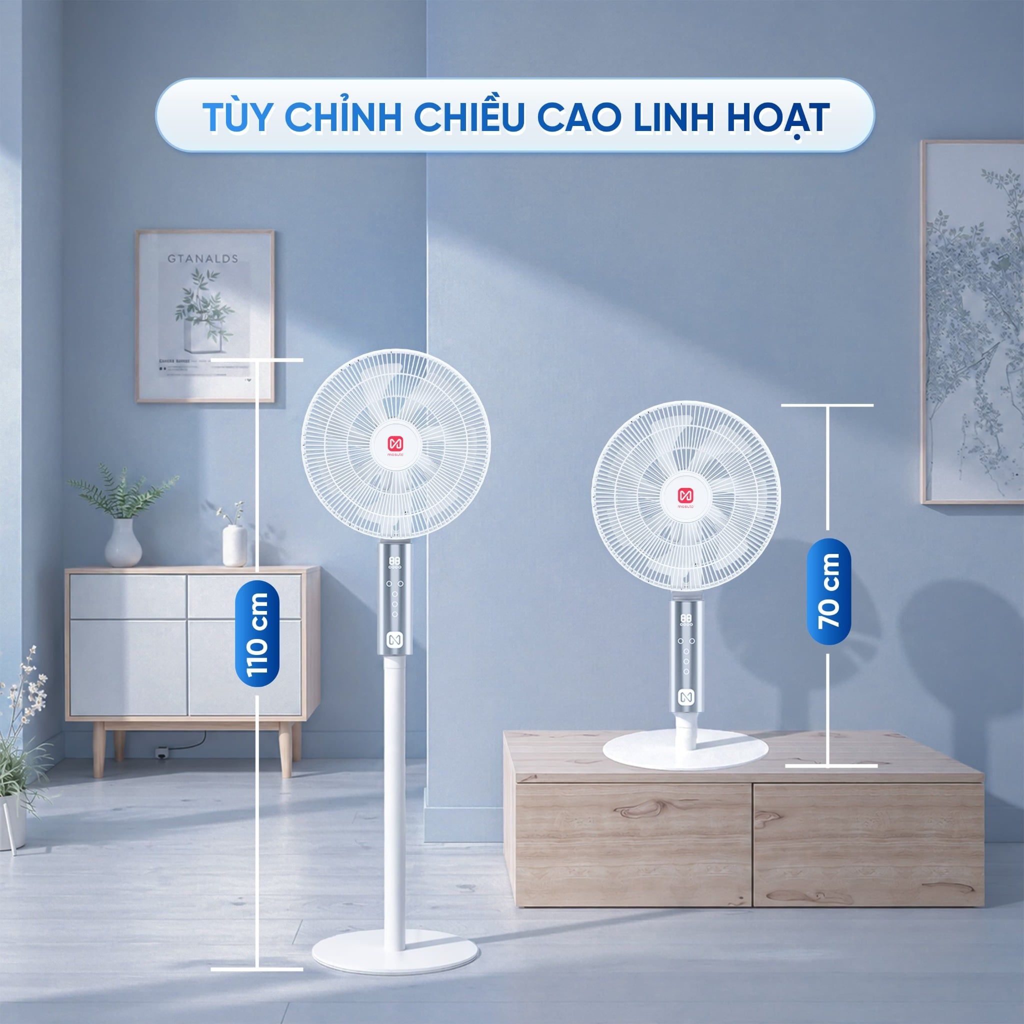 Quạt điện đứng thông minh AI Masuto Smart Air Pro cánh lớn 28cm, Điều khiển giọng nói Tiếng Việt, động cơ BLDC tiết kiệm điện, hẹn giờ 12 tiếng - Hàng chính hãng