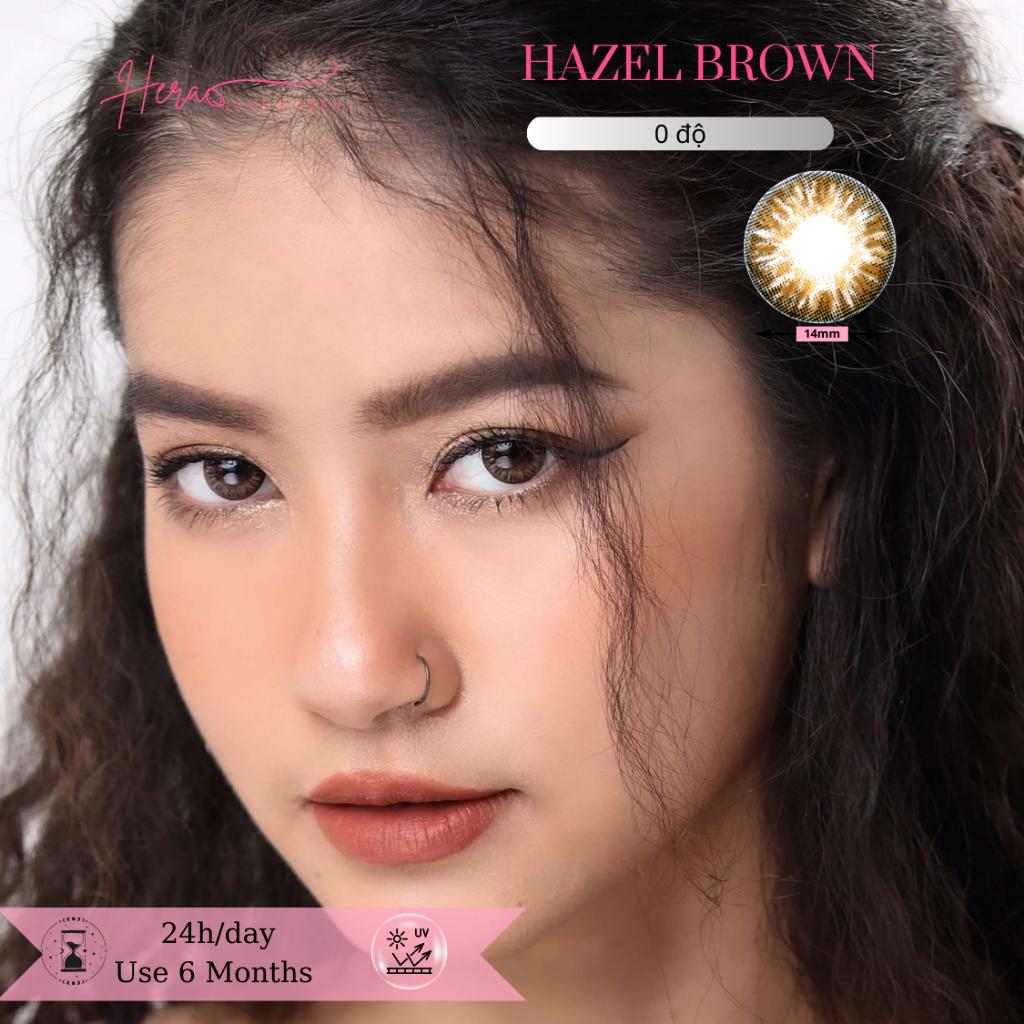 Kính Áp Tròng Hera Nâu Vân Cam Viền Đen Không Độ HAZEL BROWN Nhập Khẩu Hàn Quốc Lens Không Cận 6 Tháng (1 cặp)