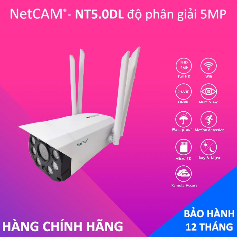 Camera IP WiFi Giám Sát Ngoài Trời NetCAM NT5.0DL, Độ phân giải 5.0MP, Ghi Hình Màu Ban Đêm - Hàng chính hãng