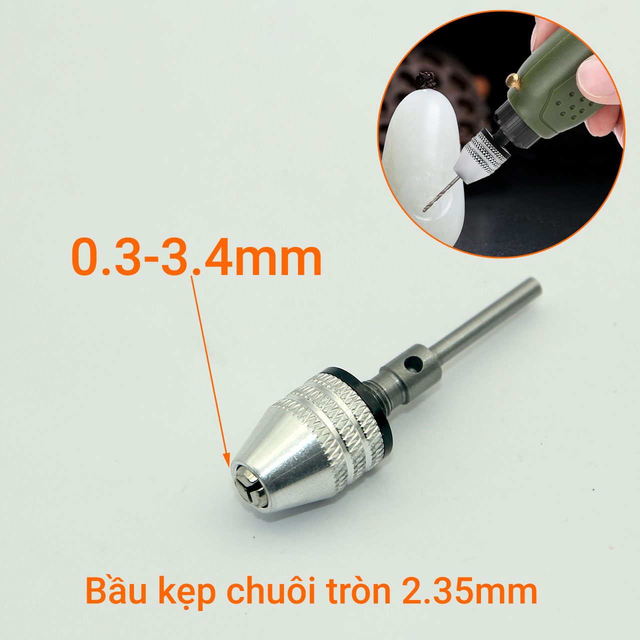 Bầu kẹp 0.3-3.4mm chuôi tròn 2.35mm cho máy đa năng