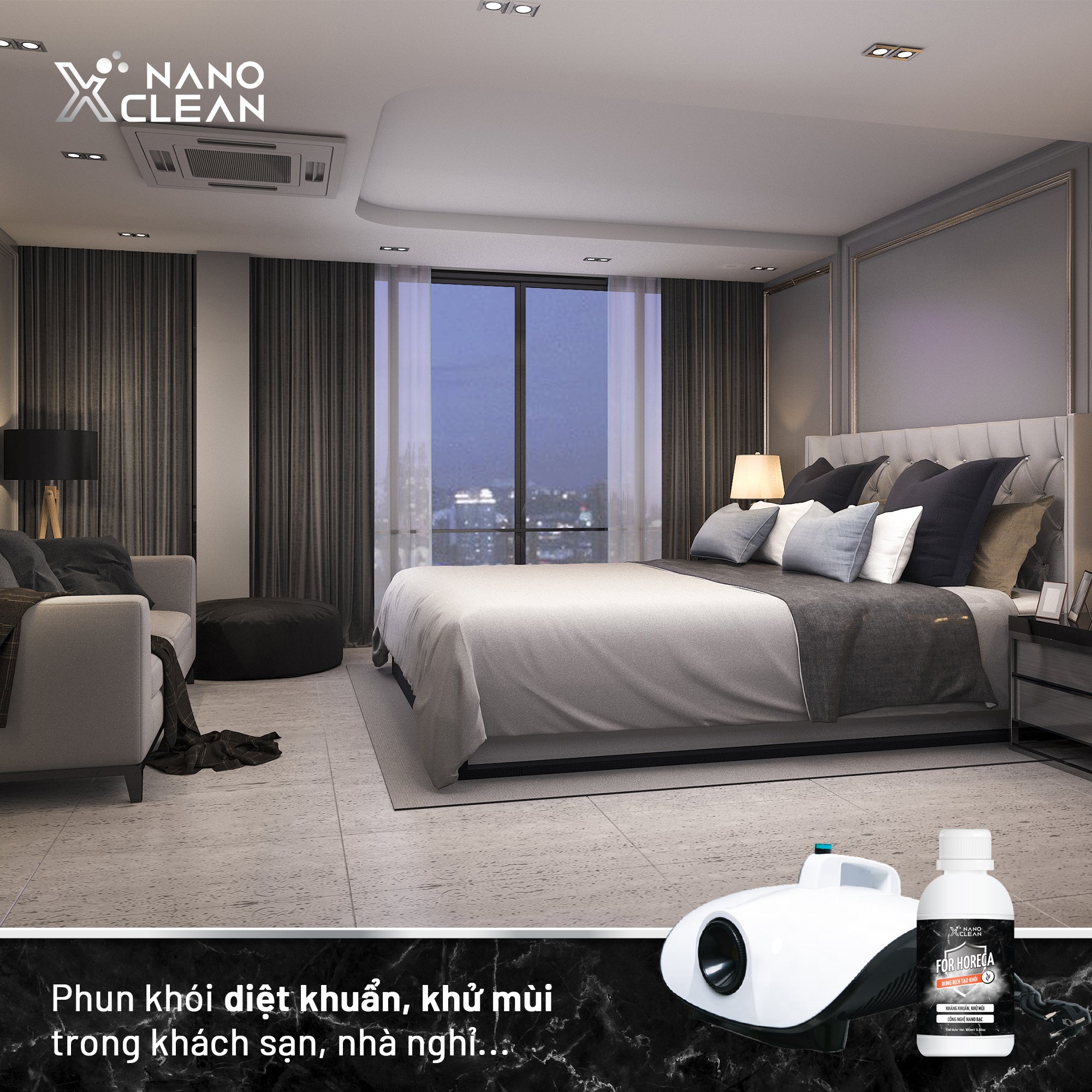 Dung Dịch Tạo Khói Khử Mùi, Diệt Khuẩn Nano Xclean Nano Bạc Horeca 100ml AHT Corp - Sử Dụng Cho Không Gian, Nội Thất Nhà Ở, Nhà Hàng, Khách Sạn, Quán Karoke