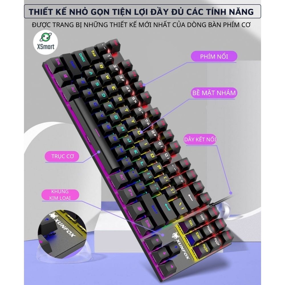 Bàn Phím Cơ Gaming XSmart K80 LED RGB 20 Chế Độ Nháy Cực Đẹp, Phím CƠ Gõ Siêu Đã, Thiết Kế Nhỏ Gọn Dùng Cho Máy Tính, Laptop - Hàng Chính Hãng