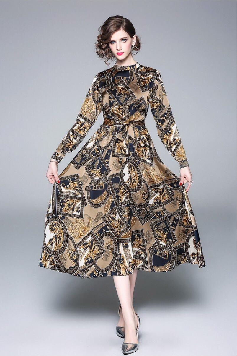 Đầm xòa dài du65 tiệc họa tiếc hoa sang chảnh GD4386A