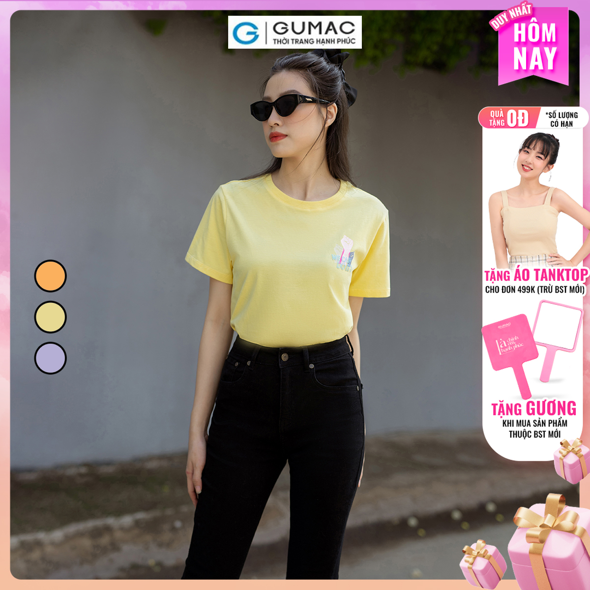 Áo thun nữ cotton tay ngắn cổ tròn in trẻ trung năng động thời trang GUMAC ATD07059