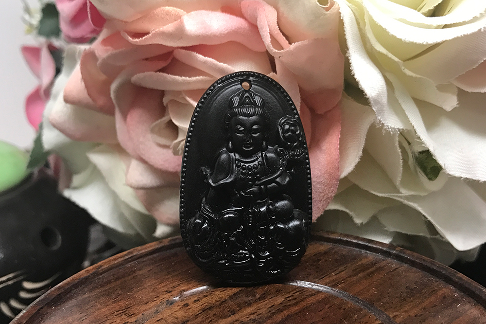 Mặt Dây Chuyền Phổ Hiền Bồ Tát Đá Obsidian Ngọc Quý Gemstones PHOBN