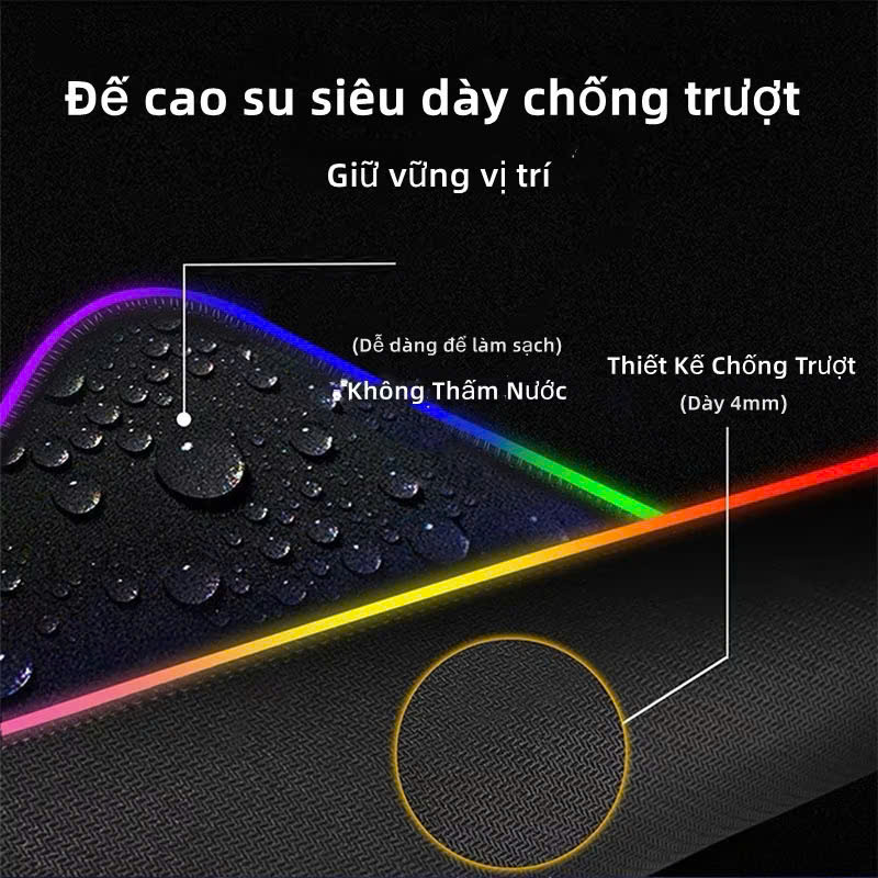Miếng lót chuột LED RGB pad chuột gaming chơi game deskpad cỡ lớn viền sáng led chống trượt nhiều chế độ siêu đẹp – Hàng chính hãng
