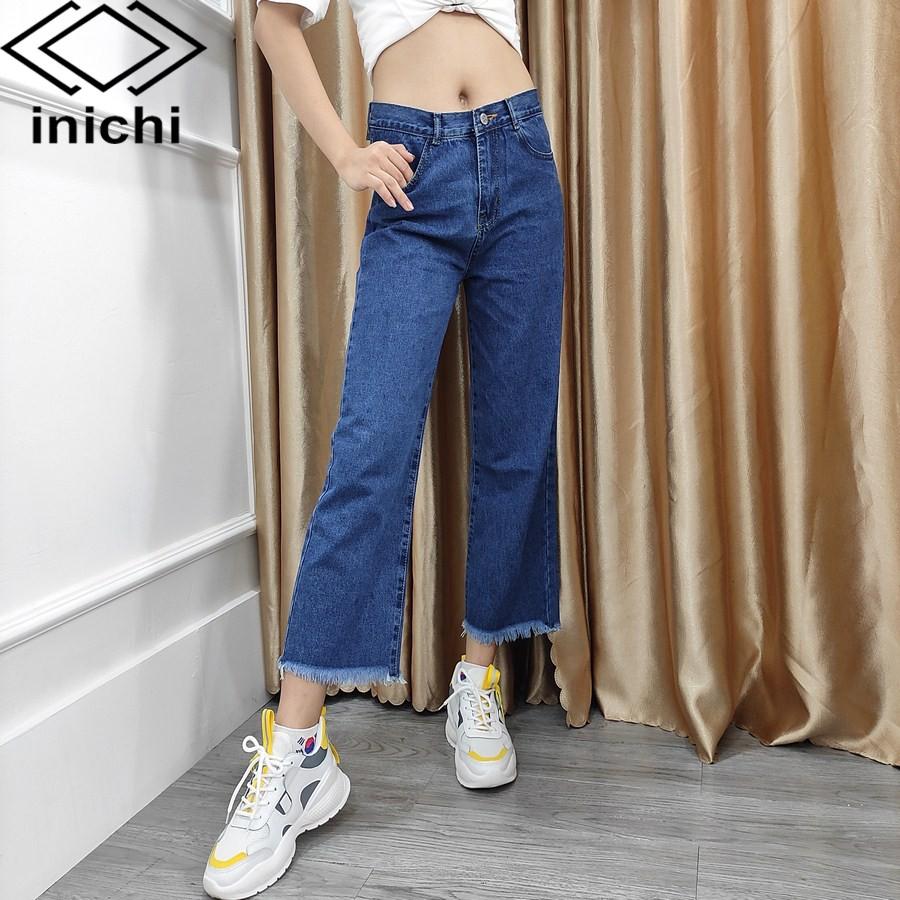 Quần jean nữ Q691 baggy xanh đậm cáp cao ống rộng thời thượng INICHI Official