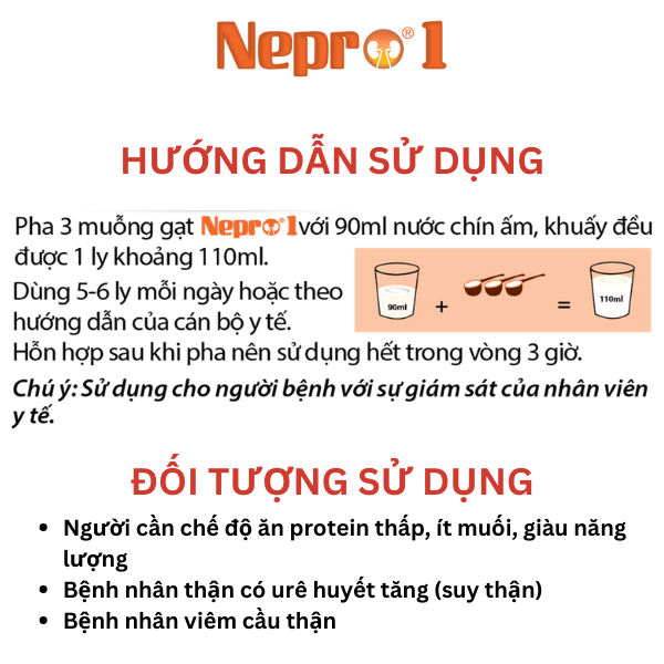 Sữa bột Nepro 1 900g dành cho người bệnh thận chưa chạy thận - VitaDairy