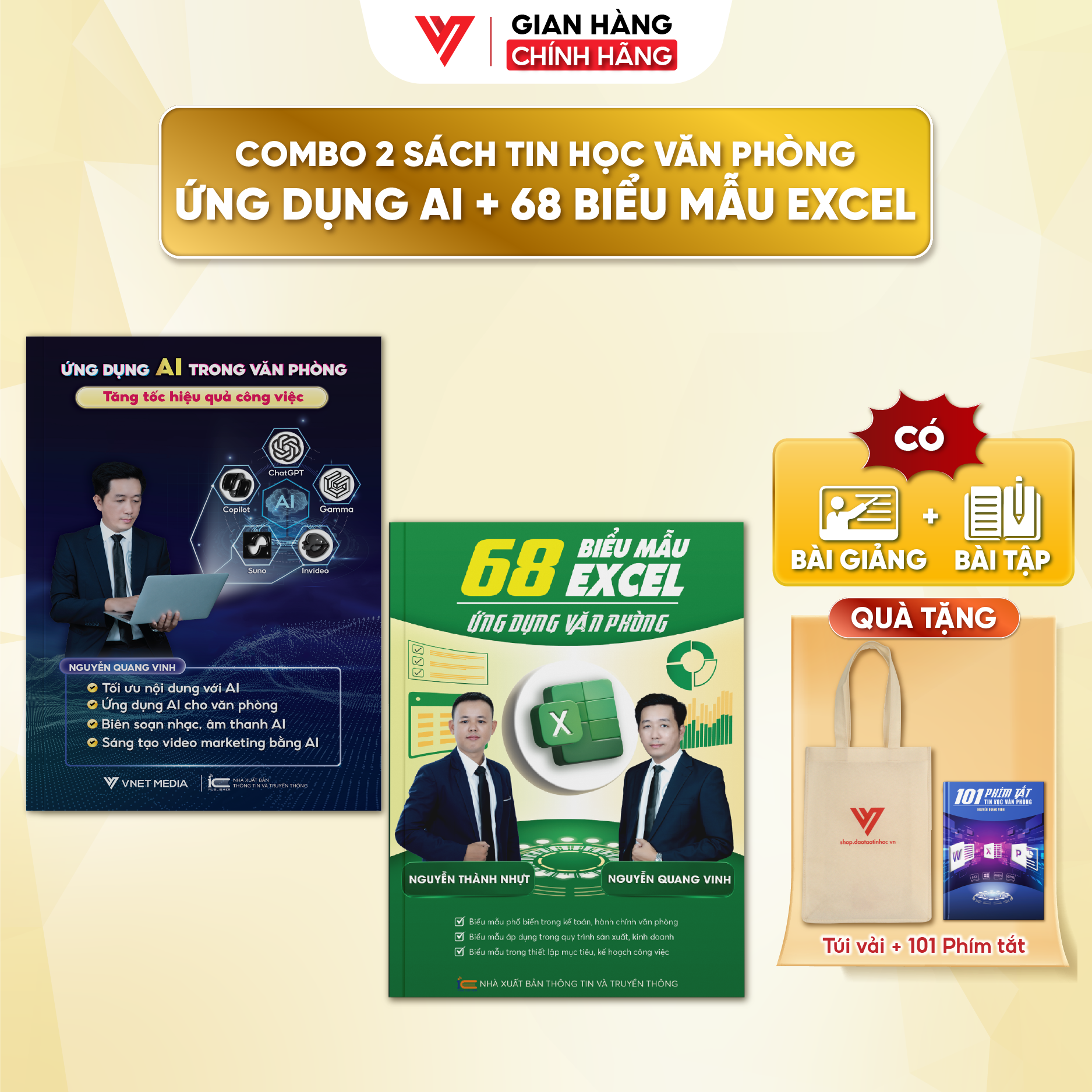 Bộ 2 Sách Ứng Dụng AI - 68 Biểu Mẫu Tin Học Văn Phòng Có Video + Bài Tập Thực Hành - Đào Tạo Tin Học