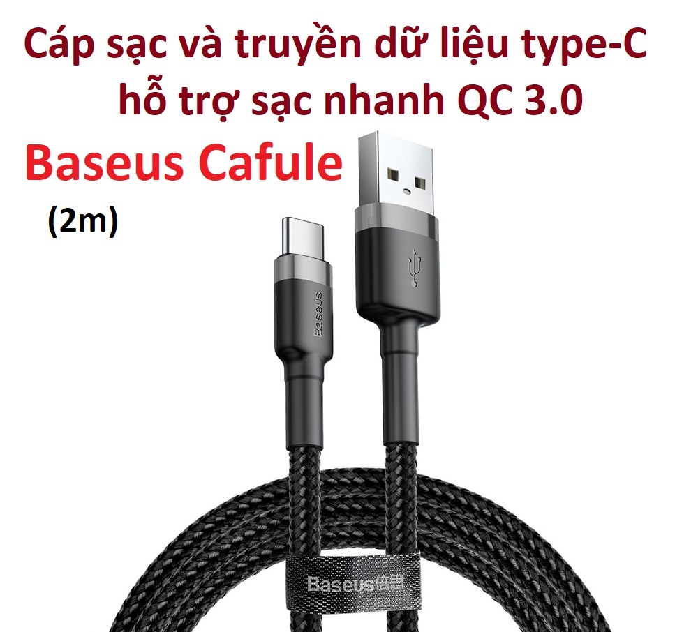 Cáp sạc type-C dòng 3A hỗ trợ QC3.0 Baseus Cafule - Màu ngẫu nhiên _Hàng chính hãng