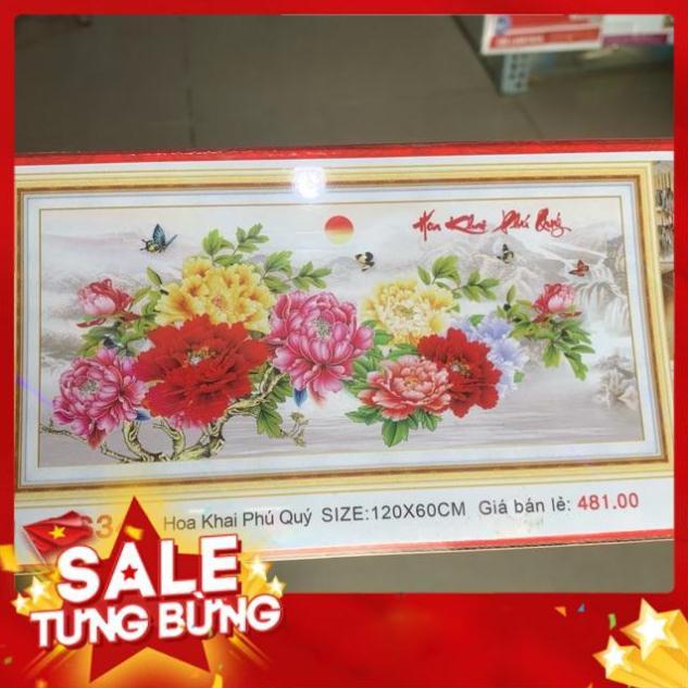 Tranh ĐÍNH ĐÁ Hoa mẫu đơn hoa khai phú quý VS344 |120x60cm|- Chưa đính