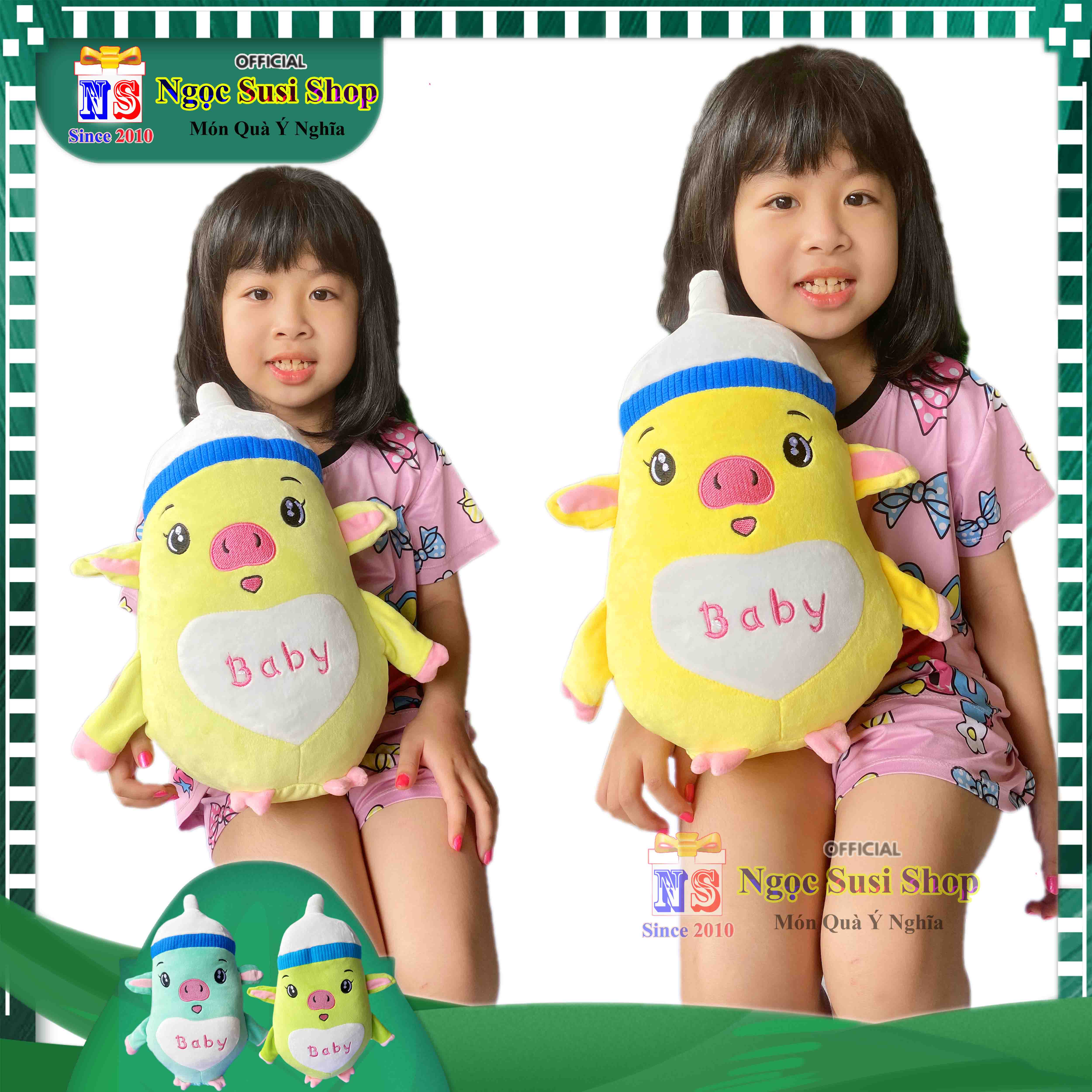 THÚ BÔNG CON HEO BÌNH SỮA BABY CHO BÉ ÔM NGỦ - GẤU BÔNG HEO BÌNH SỮA BABY