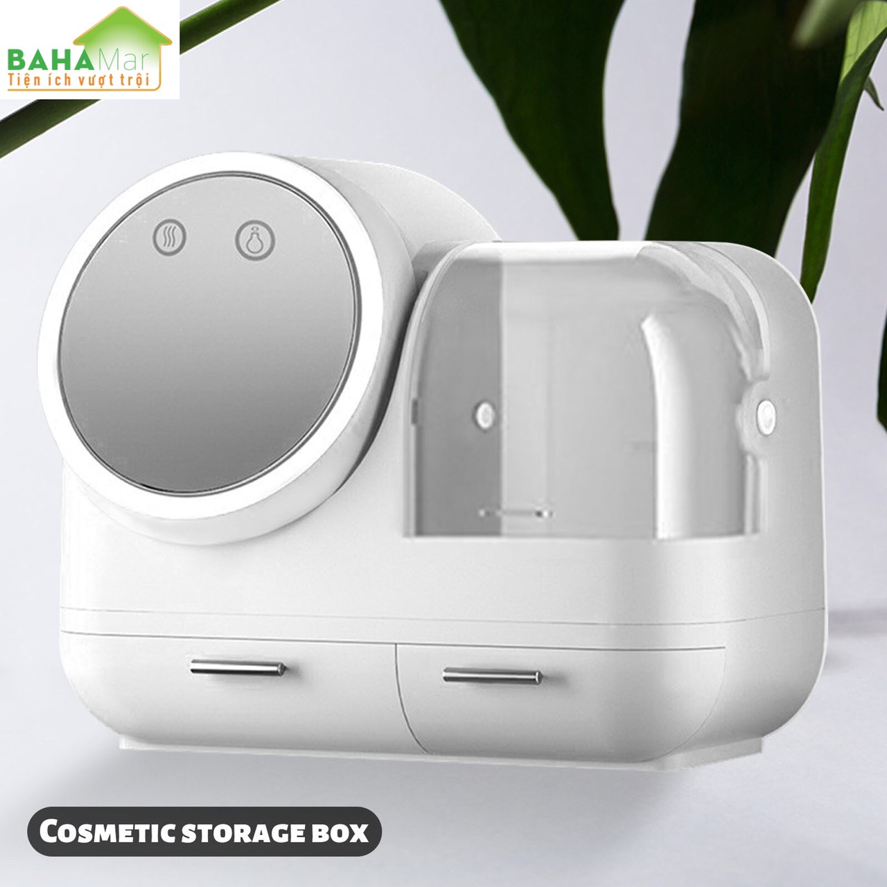 HỘP ĐỰNG MỸ PHẨM CÓ GƯƠNG TRANG ĐIỂM ĐÈN LED QUẠT BAHAMAR có quạt thổi khô lớp trang điểm thiết kế tay cầm dễ dàng xách di chuyển hộp chống bụi v