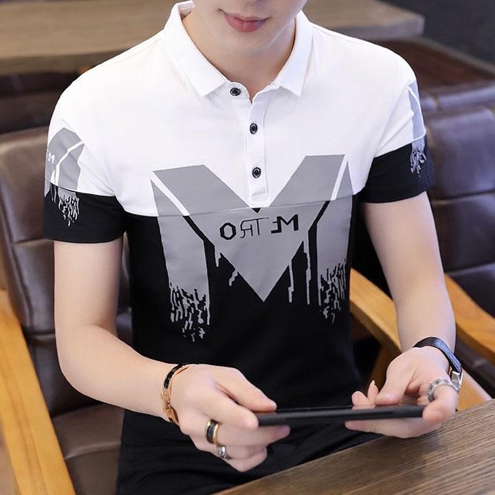 Áo thun nam có cổ tay ngắn polo họa tiết vải thun cotton co giãn thoáng mát - MKT63
