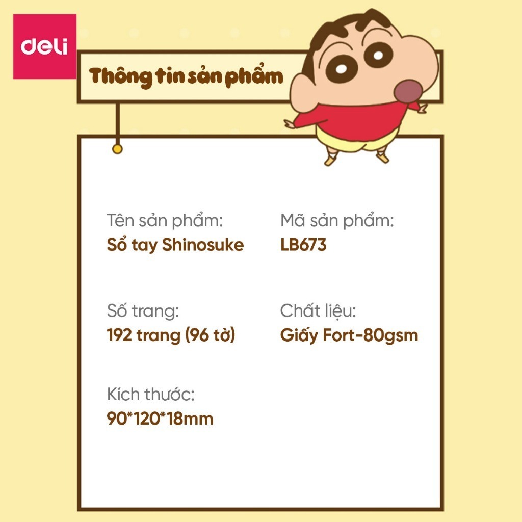 Sổ tay bìa nổi Shinnosuke Deli - Mẫu random - 192 trang nhỏ gọn, hoạ tiết đa dạng, chống thấm cho học sinh, sinh viên