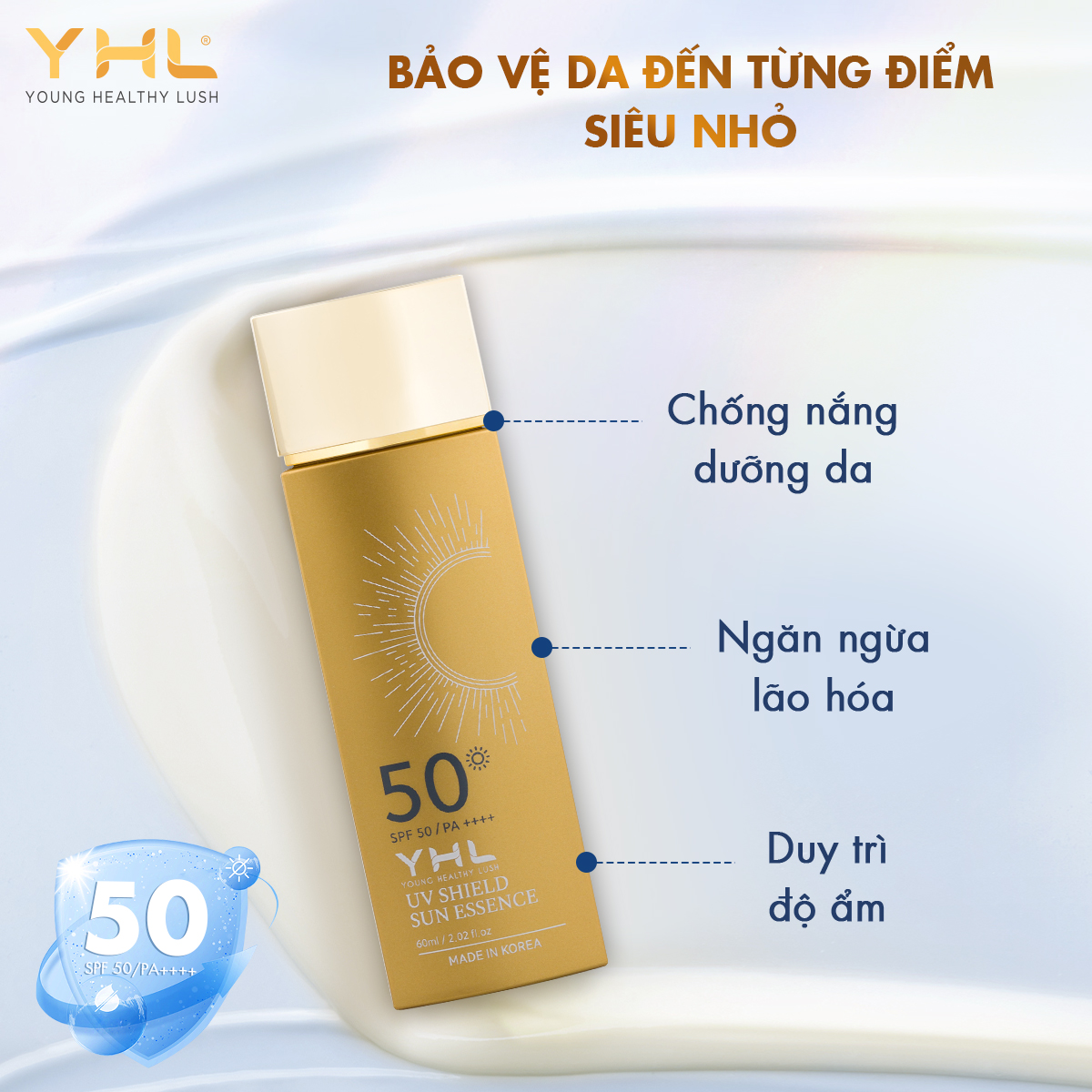 Kem chống nắng Hàn Quốc YHL 60ml giúp dưỡng ẩm chống tia UV với chức năng SPF 50+ và PA++++