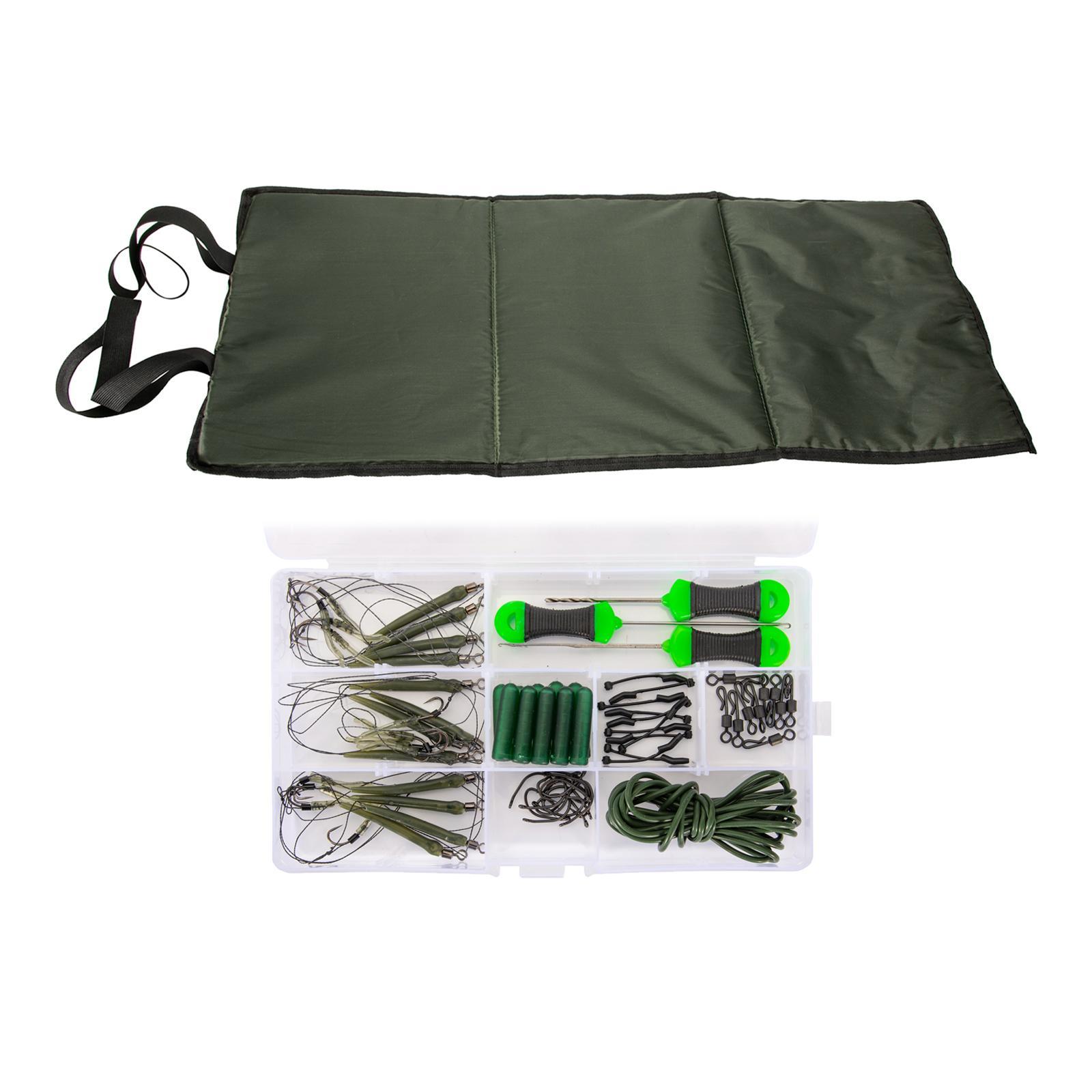 Portable Fish Landing Mat, Carp Fishing Tackle , Fishing Equipment Hooks Durable with Storage Box Seat Pad Carp Fishing Hair Rigs Fish Gear