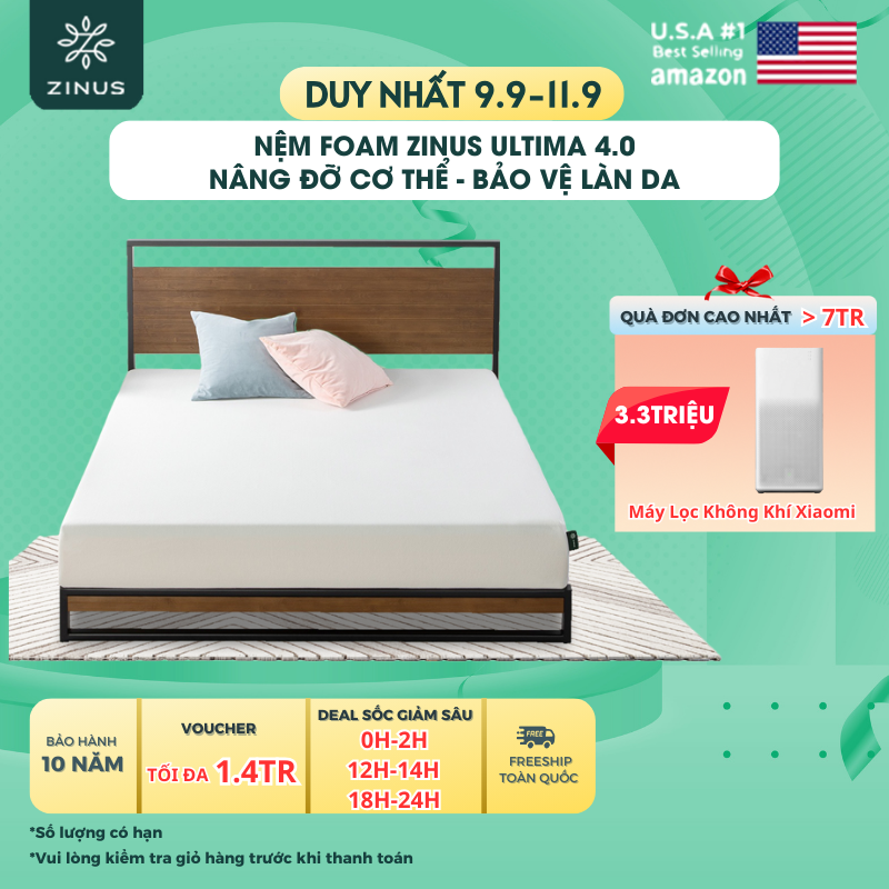 Nệm Foam Zinus Ultima 4.0 Nâng Đỡ Cơ Thể Bảo Vệ Làn Da
