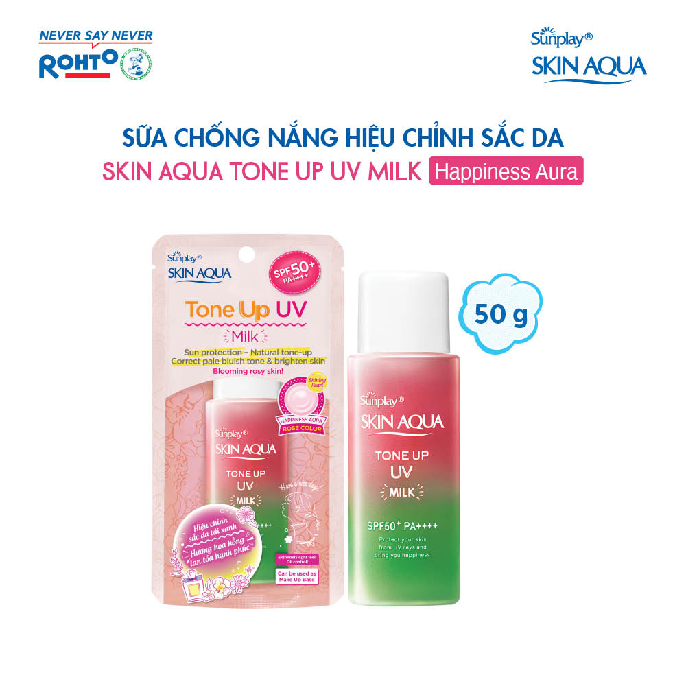 Sữa Chống Nắng Nâng Tông Dành Cho Da Dầu/Hỗn Hợp Sunplay Skin Aqua Tone Up UV Milk Happiness Aura (Rose) (Cho Da Sáng Hồng, Khuyết Điểm Xanh) (50g)