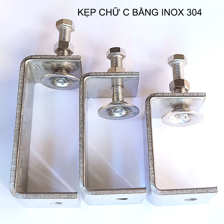 01 Kẹp chữ C bằng inox 304 không gỉ, dày dặn chắc chắn dùng cho nghề mộc (Loại lớn)