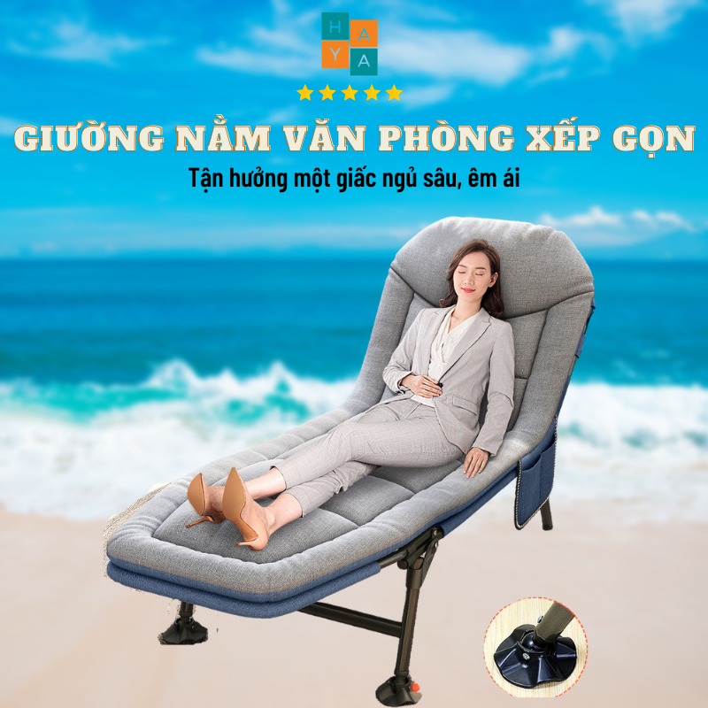 Giường gấp văn phòng , Giường Nằm Gấp Gọn khung thép chắc chắn, đệm êm kèm gối đầu