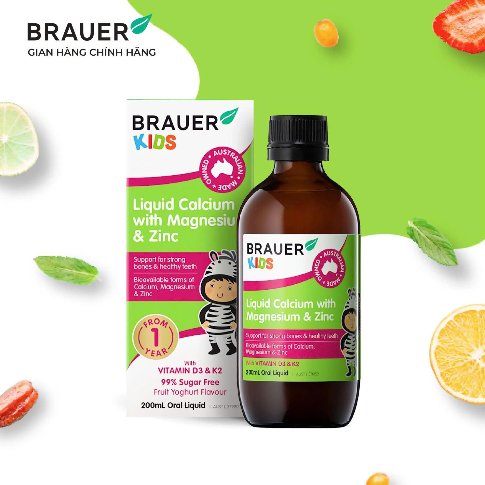 Siro Brauer hỗ trợ xương và răng trẻ 1+ Liquid Calcium Magnesium &amp; Zinc 200ml