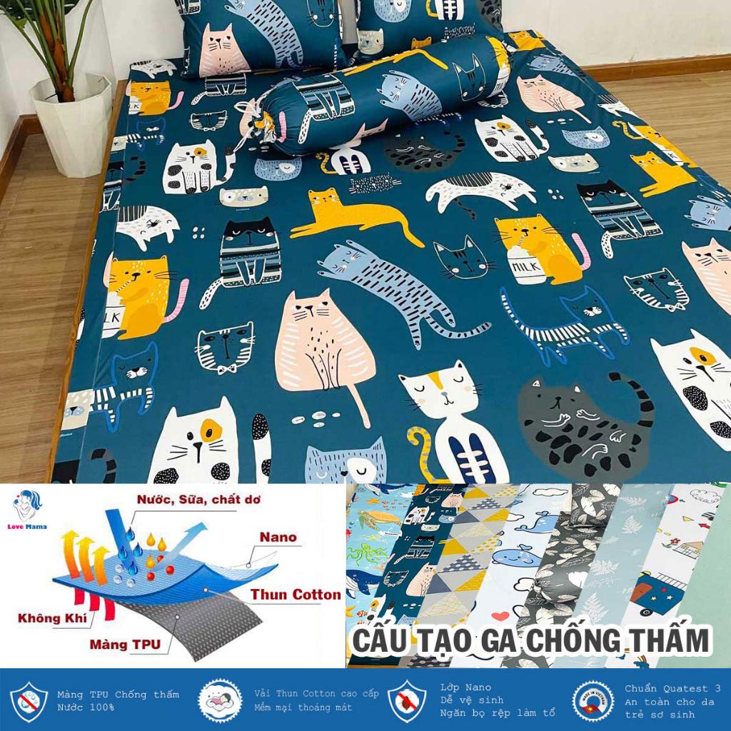 Ga chống thấm Cotton cao cấp mèo uống sữa cho bé không nóng bí sột soạt