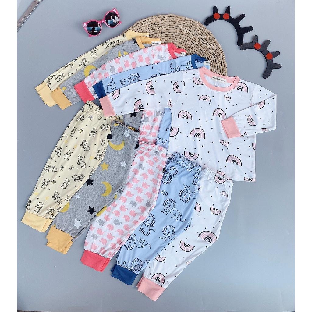 Bộ Dài tay thun lanh phối bo Minky Mom size NHÍ và ĐẠI in hình dễ thương cho bé trai, bé gái từ 7-27kg