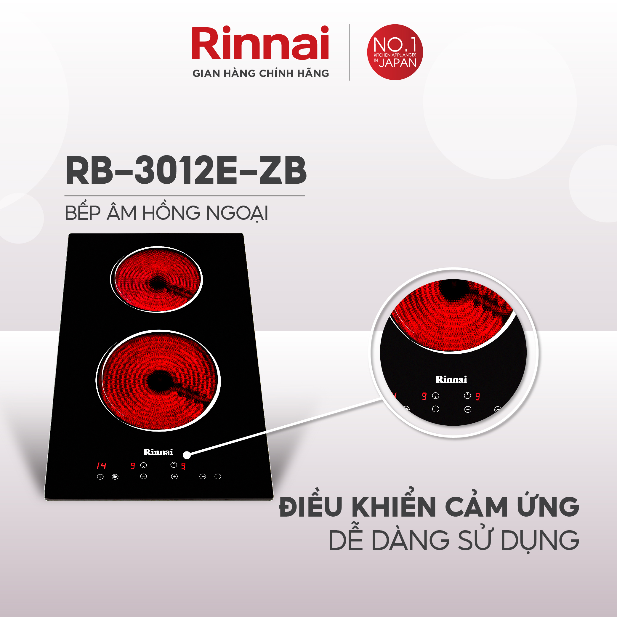 Bếp hồng ngoại Rinnai RB-3012E-ZB mặt kính Ceramic 3000W - Hàng chính hãng.