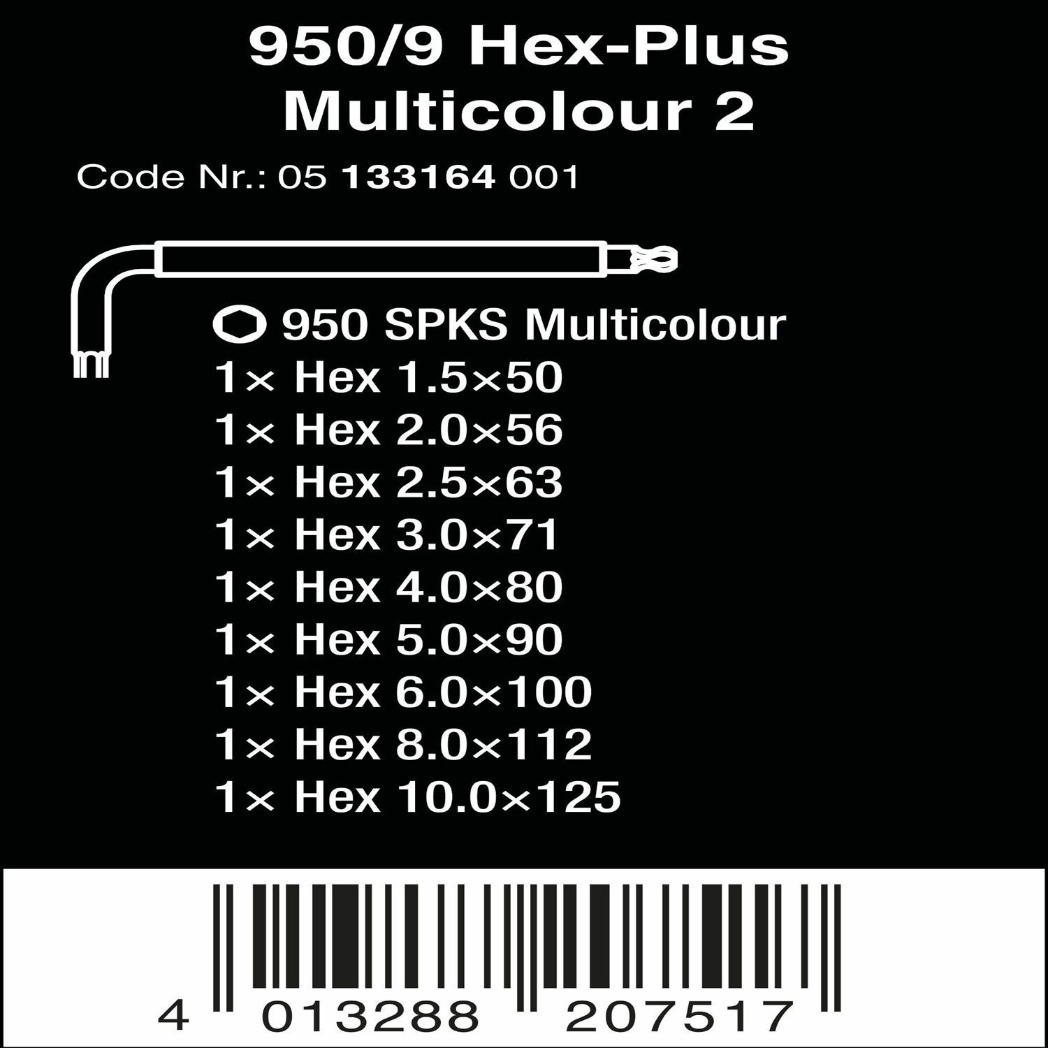 Bộ khóa lục giác ngắn nhiều màu sắc 950/9 Hex-Plus Multicolour 2 hệ mét Wera 05133164001