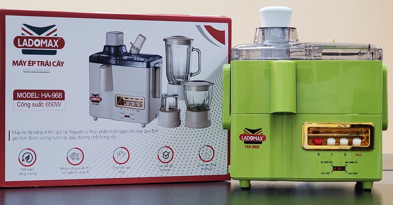 Máy xay ép đa năng 4 in 1 Ladomax HA-968 công suất 650W gồm 4 cối ép xay sinh tố, xay tiêu, xay cháo-Hàng chính hãng