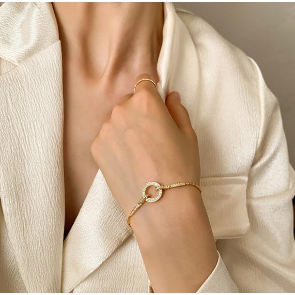 Vòng tay, lắc tay dây họa tiết tròn đính đá, quà tặng bạn gái, phong cách tinh tế LT004
