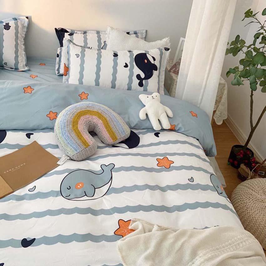 Bộ Chăn Chần Ga Gối Cotton LIDACO SP001182 - Cá Voi Xanh