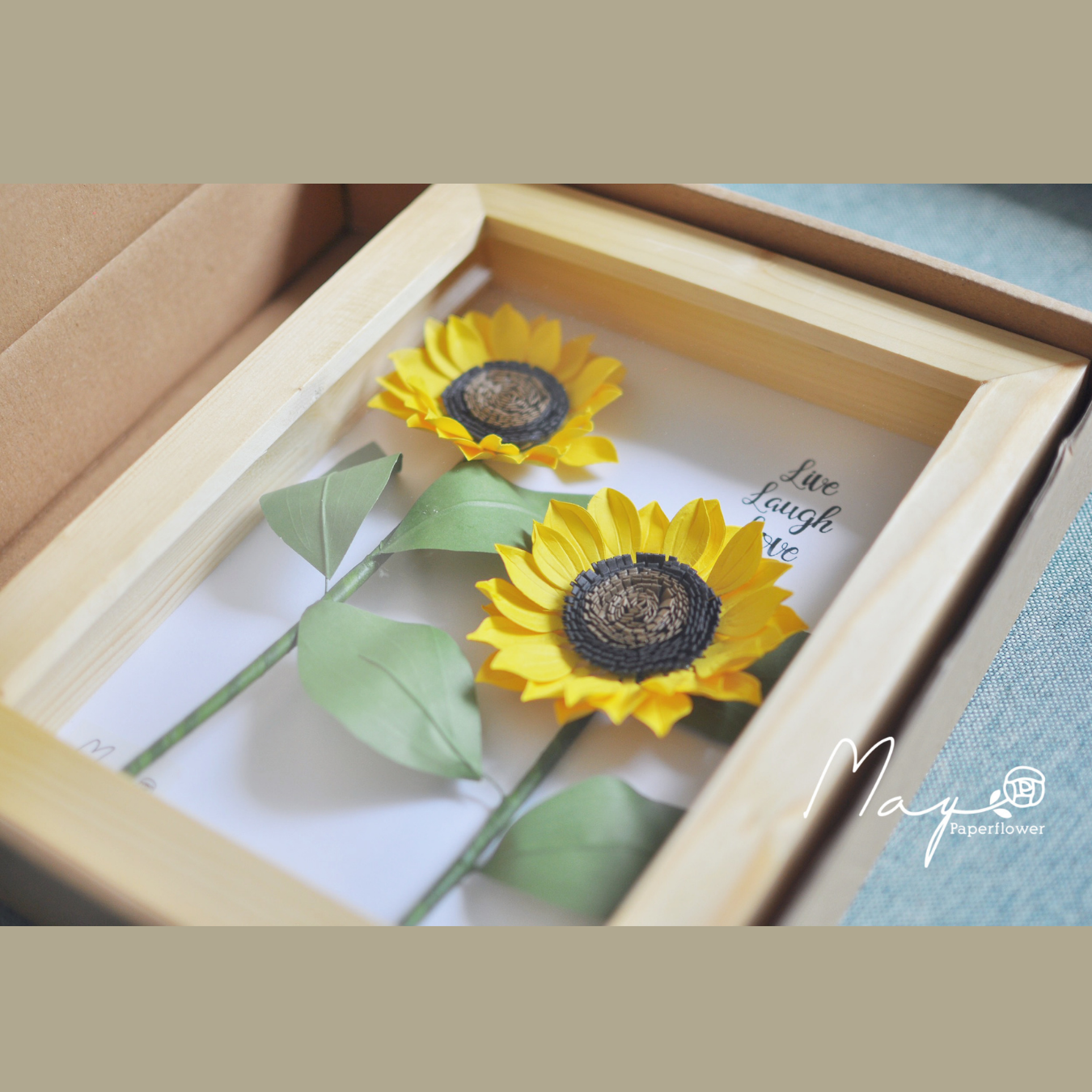 Tranh hoa giấy handmade trang trí cao cấp HOA HƯỚNG DƯƠNG 20x25 cm - Maypaperflower Hoa giấy nghệ thuật
