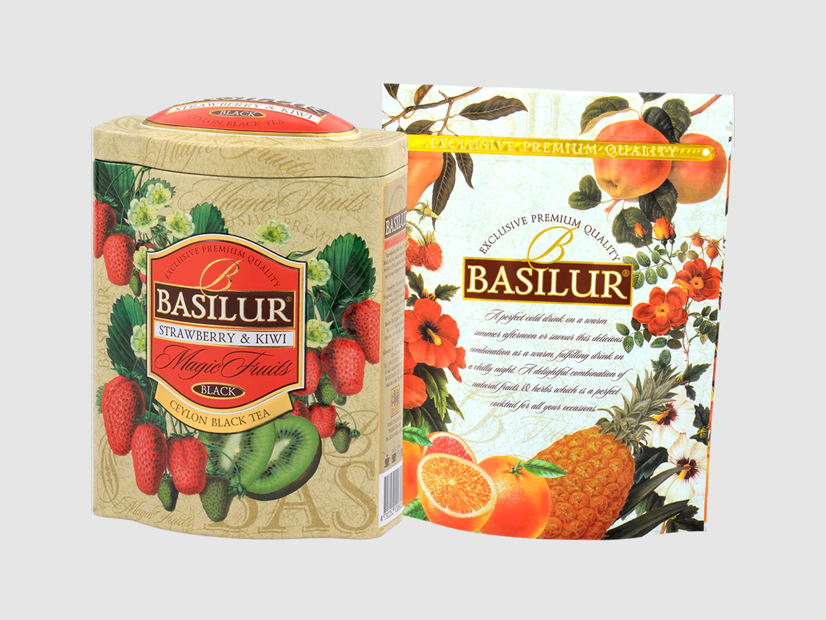 Trà đen Ceylon Basilur cao cấp vị Dâu tây & Kiwi - 100g