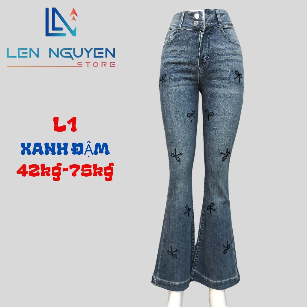 L1_Quần jean nữ, loe, lưng cao, quần bò nữ dáng ôm, quần rin nữ có big size, cho 42kg đến 75kg,LEN NGUYEN STORE - Xanh Đậm