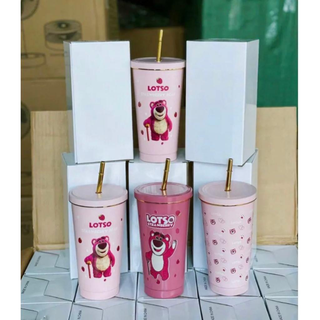 LY GIỮ NHIỆT HÌNH GẤU DÂU LOSTO ĐÁNG YÊU DUNG TÍCH 750ML SUS304 CHỐNG HOEN GỈ GIỮ NHIỆT SUỐT 8-12H TẶNG KÈM ỐNG