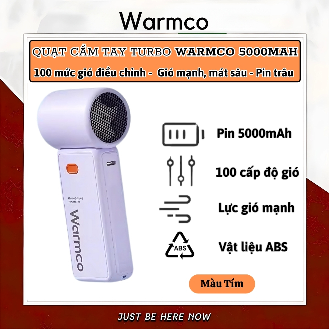 Quạt cầm tay turbo mini siêu mát Pin trâu 5000 mAh, nhỏ gọn linh hoạt hiệu Hotcase WARMCO - 100 chế độ gió, dùng liên tục 18h (tùy mức gió), thiết kế đẹp, bền - hàng nhập khẩu
