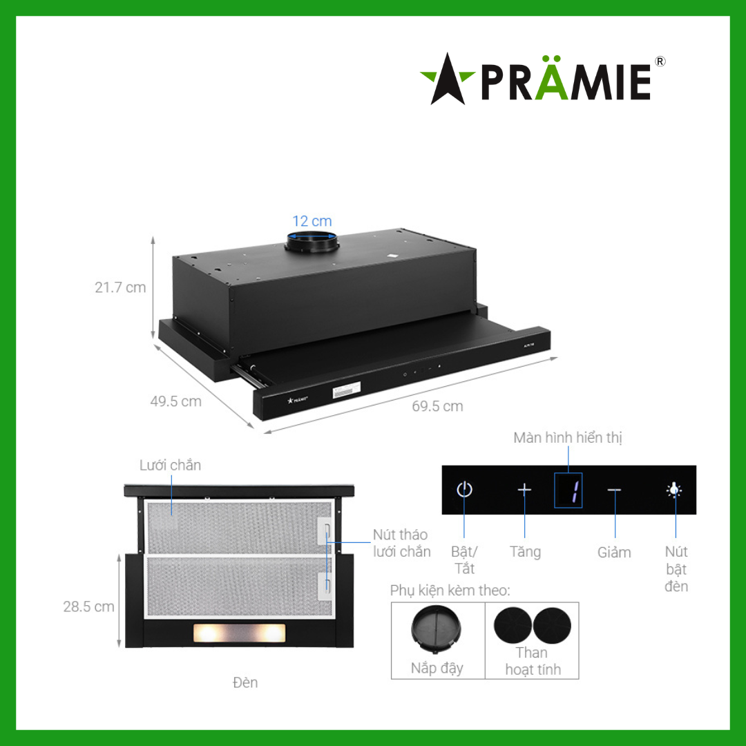 Máy hút mùi âm tủ PramieALP9-700_Cảm ứng_Hàng nhập khẩuThái Lan