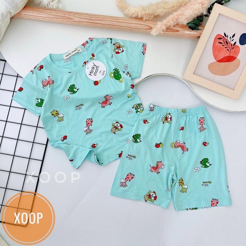 (Nhí 10-20kg) Bộ cộc tay thun lạnh Minky mom loại 1 in hoạ tiết máy bay hươu cho bé (SP002179 ) shop phúc yến