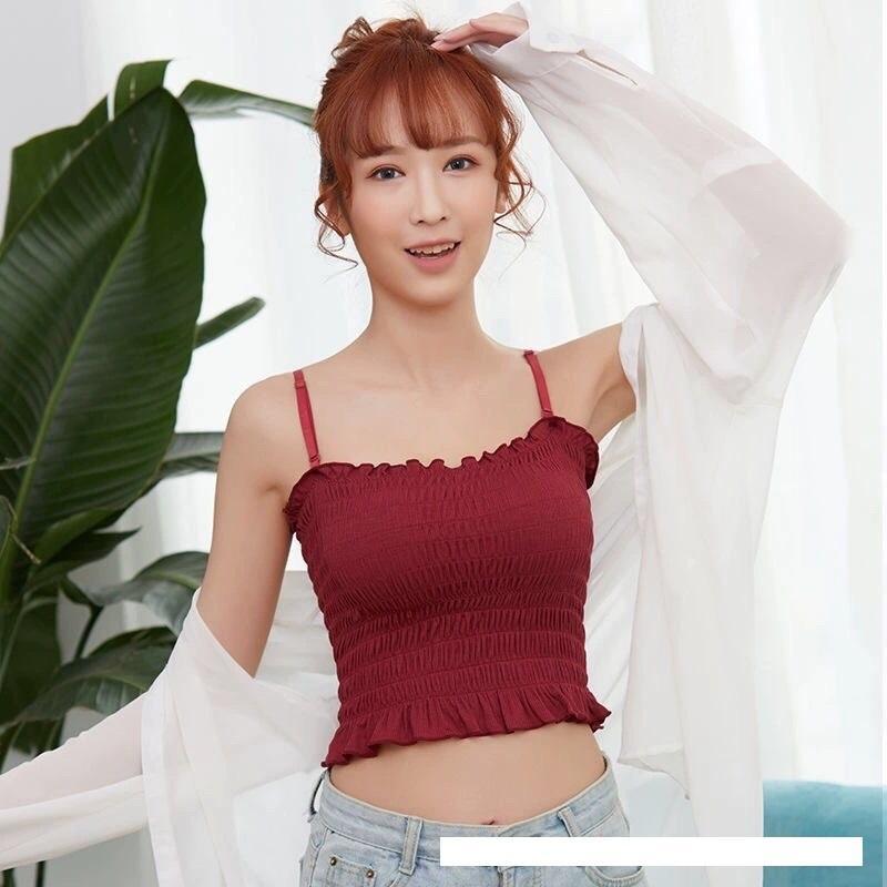 Áo Bra croptop nhún QUAI CÓ THỂ ĐIỀU CHỈNH, có mút ngực0.5cm dời, quai dời có thể điều chỉnh Hot trend, co giãn, nhiều màu để chọn lựa cho nữ Women Thun Dáng Ngắn