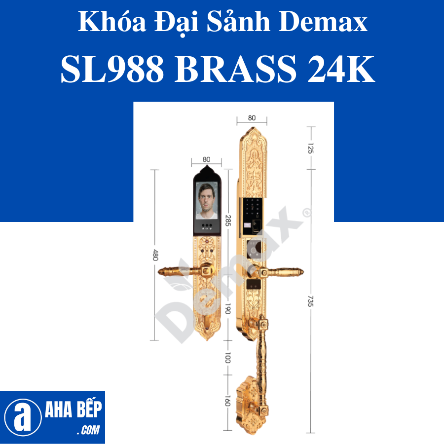 Khóa Đại Sảnh Demax SL988 24K BRASS. Hàng Chính Hãng