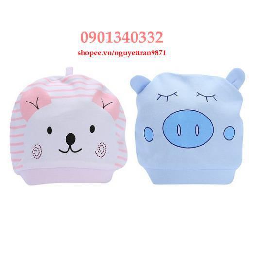 Combo 2 nón tai gấu cotton in hình cho bé