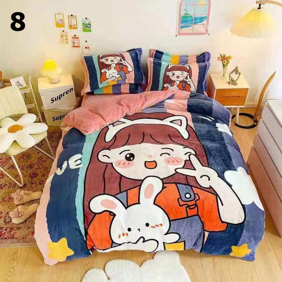 Bộ chăn ga gối vải nỉ nhung 4 món hình 3D họa tiết gấu siêu đẹp – chăn mền, drap giường, vỏ gối - ga giường đủ size