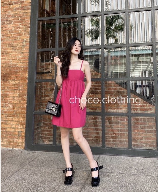 Váy 2 dây babydoll cúp ngực dáng ngắn, đầm nữ 2 dây phom rộng trẻ trung